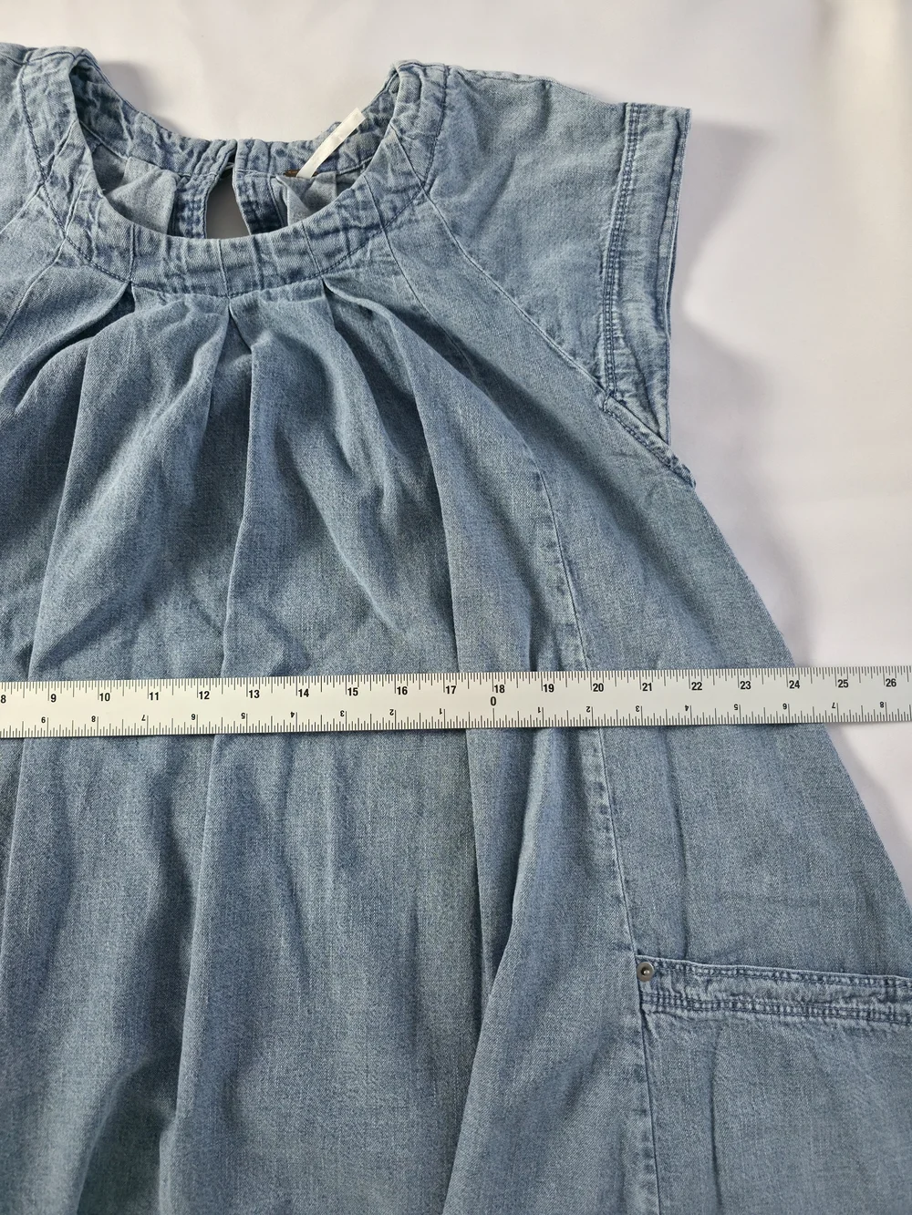 Free People Denim Tunic Dress Womens XS Blue Chambray Oversized Boho Pockets - Picture 10 of 14